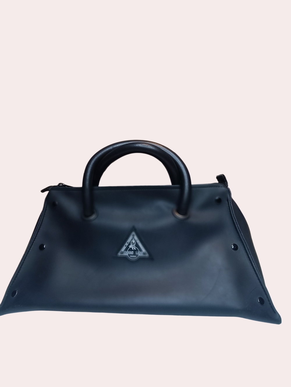 Vintage Moon Line Paris Matte Black Structured Trapeze Bag | Minimalist Statemen